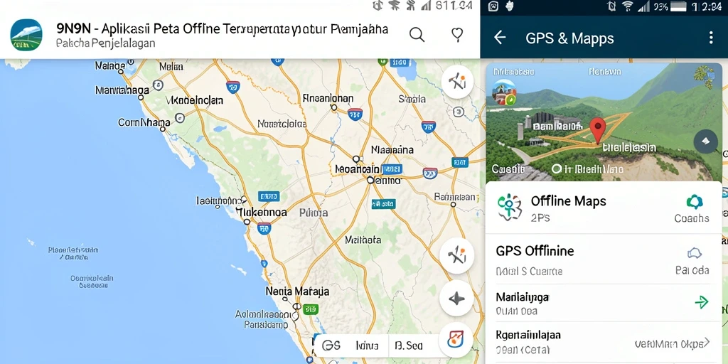 Antarmuka aplikasi GPS Offline Maps yang ramah pengguna dan penuh fitur.