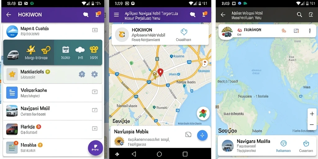 Antarmuka HOKIWON dengan fitur Navigasi Mobil.