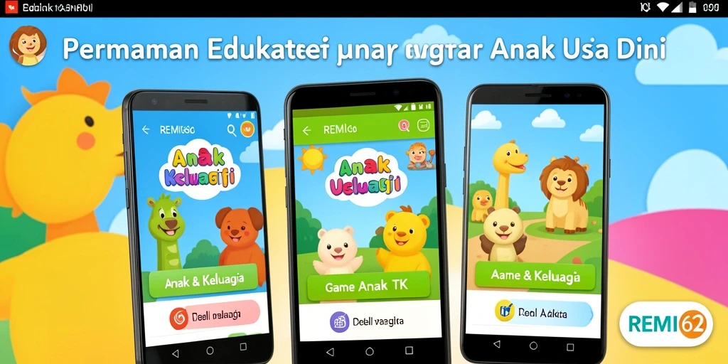 Antarmuka menarik dan interaktif dari aplikasi REMI62 untuk anak-anak.
